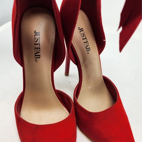 Just Fab Red Bow Stilettos Heels Ankle Strap Pointed Toe Heels Women's Size 9 - Picture 10 of 13